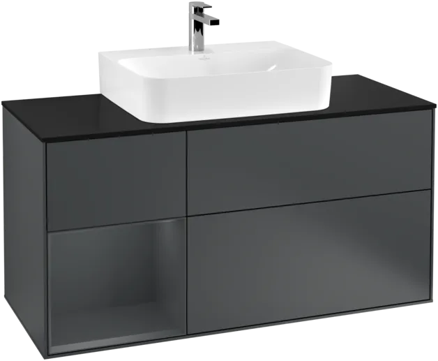 Bild von VILLEROY BOCH Finion Waschbeckenunterschrank, mit Beleuchtung, 3 Auszüge, 1200 x 603 x 501 mm, Midnight Blue Matt Lacquer / Midnight Blue Matt Lacquer / Glass Black Matt #F162HGHG