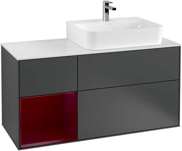 Bild von VILLEROY BOCH Finion Waschbeckenunterschrank, mit Beleuchtung, 3 Auszüge, 1200 x 603 x 501 mm, Midnight Blue Matt Lacquer / Peony Matt Lacquer / Glass White Matt #F141HBHG