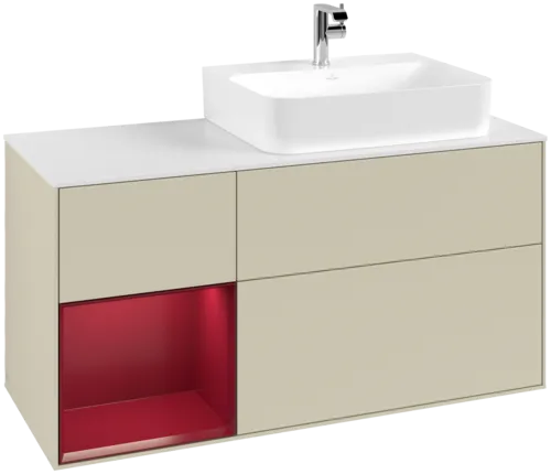 Bild von VILLEROY BOCH Finion Waschbeckenunterschrank, mit Beleuchtung, 3 Auszüge, 1200 x 603 x 501 mm, Silk Grey Matt Lacquer / Peony Matt Lacquer / Glass White Matt #F141HBHJ