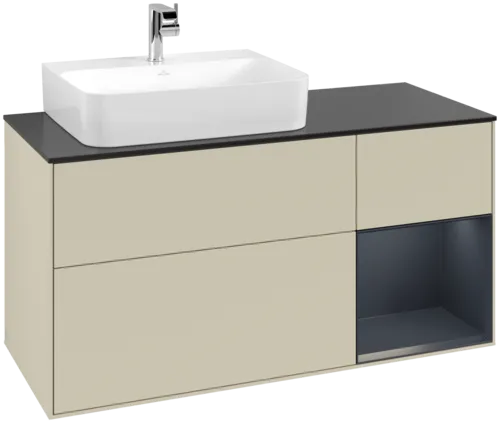 Bild von VILLEROY BOCH Finion Waschbeckenunterschrank, mit Beleuchtung, 3 Auszüge, 1200 x 603 x 501 mm, Silk Grey Matt Lacquer / Midnight Blue Matt Lacquer / Glass Black Matt #F152HGHJ