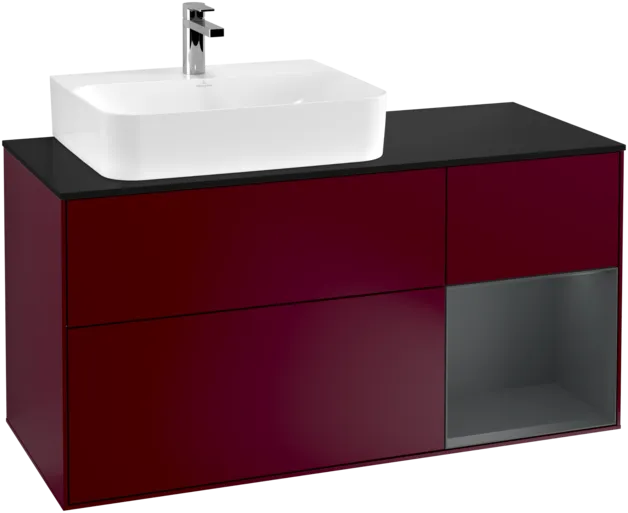 Bild von VILLEROY BOCH Finion Waschbeckenunterschrank, mit Beleuchtung, 3 Auszüge, 1200 x 603 x 501 mm, Peony Matt Lacquer / Midnight Blue Matt Lacquer / Glass Black Matt #F152HGHB