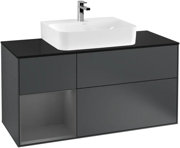 Bild von VILLEROY BOCH Finion Waschbeckenunterschrank, mit Beleuchtung, 3 Auszüge, 1200 x 603 x 501 mm, Midnight Blue Matt Lacquer / Anthracite Matt Lacquer / Glass Black Matt #F162GKHG