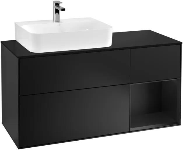 Bild von VILLEROY BOCH Finion Waschbeckenunterschrank, mit Beleuchtung, 3 Auszüge, 1200 x 603 x 501 mm, Black Matt Lacquer / Black Matt Lacquer / Glass Black Matt #F152PDPD