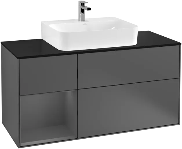 Bild von VILLEROY BOCH Finion Waschbeckenunterschrank, mit Beleuchtung, 3 Auszüge, 1200 x 603 x 501 mm, Anthracite Matt Lacquer / Anthracite Matt Lacquer / Glass Black Matt #F162GKGK
