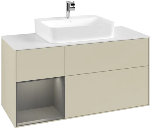 Bild von VILLEROY BOCH Finion Waschbeckenunterschrank, mit Beleuchtung, 3 Auszüge, 1200 x 603 x 501 mm, Silk Grey Matt Lacquer / Anthracite Matt Lacquer / Glass White Matt #F161GKHJ