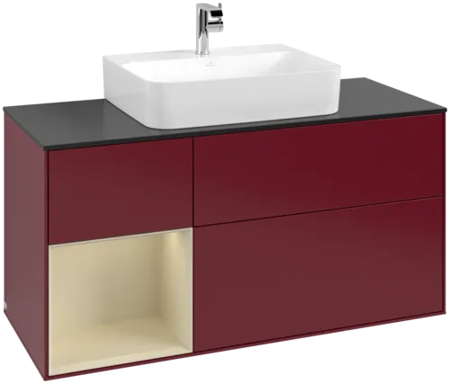 Bild von VILLEROY BOCH Finion Waschbeckenunterschrank, mit Beleuchtung, 3 Auszüge, 1200 x 603 x 501 mm, Peony Matt Lacquer / Silk Grey Matt Lacquer / Glass Black Matt #F162HJHB