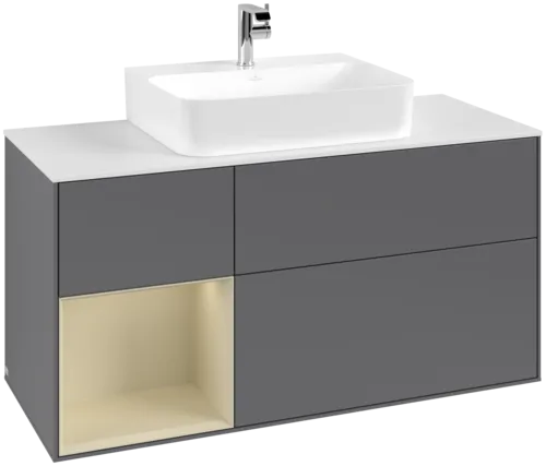 Bild von VILLEROY BOCH Finion Waschbeckenunterschrank, mit Beleuchtung, 3 Auszüge, 1200 x 603 x 501 mm, Anthracite Matt Lacquer / Silk Grey Matt Lacquer / Glass White Matt #F161HJGK