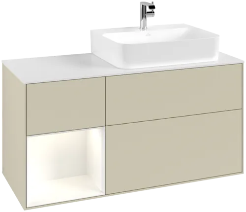 Bild von VILLEROY BOCH Finion Waschbeckenunterschrank, mit Beleuchtung, 3 Auszüge, 1200 x 603 x 501 mm, Silk Grey Matt Lacquer / Glossy White Lacquer / Glass White Matt #F141GFHJ