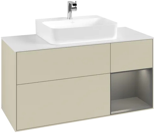Bild von VILLEROY BOCH Finion Waschbeckenunterschrank, mit Beleuchtung, 3 Auszüge, 1200 x 603 x 501 mm, Silk Grey Matt Lacquer / Anthracite Matt Lacquer / Glass White Matt #F171GKHJ