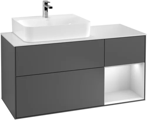Bild von VILLEROY BOCH Finion Waschbeckenunterschrank, mit Beleuchtung, 3 Auszüge, 1200 x 603 x 501 mm, Anthracite Matt Lacquer / White Matt Lacquer / Glass White Matt #F151MTGK