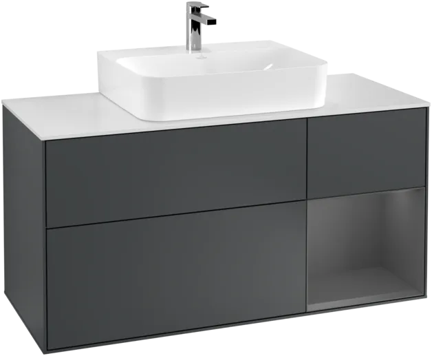 Bild von VILLEROY BOCH Finion Waschbeckenunterschrank, mit Beleuchtung, 3 Auszüge, 1200 x 603 x 501 mm, Midnight Blue Matt Lacquer / Anthracite Matt Lacquer / Glass White Matt #F171GKHG