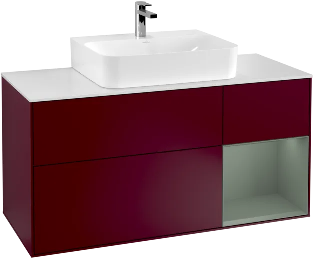 Bild von VILLEROY BOCH Finion Waschbeckenunterschrank, mit Beleuchtung, 3 Auszüge, 1200 x 603 x 501 mm, Peony Matt Lacquer / Olive Matt Lacquer / Glass White Matt #F171GMHB