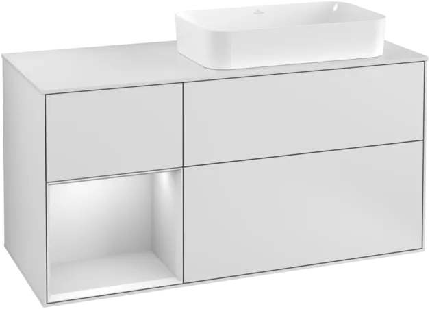 Bild von VILLEROY BOCH Finion Waschbeckenunterschrank, mit Beleuchtung, 3 Auszüge, 1200 x 603 x 501 mm, White Matt Lacquer / White Matt Lacquer / Glass White Matt #F271MTMT
