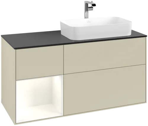 Bild von VILLEROY BOCH Finion Waschbeckenunterschrank, mit Beleuchtung, 3 Auszüge, 1200 x 603 x 501 mm, Silk Grey Matt Lacquer / Glossy White Lacquer / Glass Black Matt #F272GFHJ