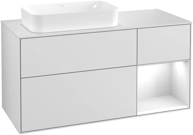 Bild von VILLEROY BOCH Finion Waschbeckenunterschrank, mit Beleuchtung, 3 Auszüge, 1200 x 603 x 501 mm, White Matt Lacquer / Glossy White Lacquer / Glass White Matt #F281GFMT