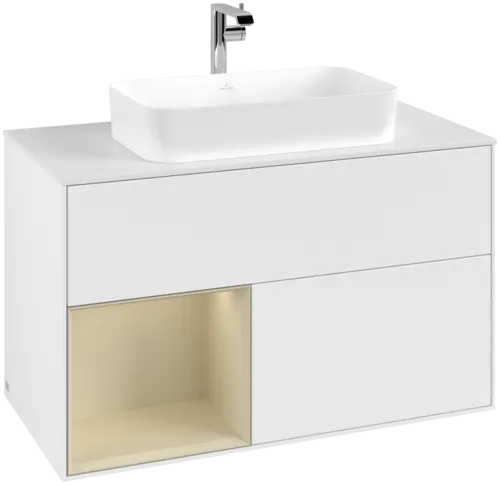 Bild von VILLEROY BOCH Finion Waschbeckenunterschrank, mit Beleuchtung, 2 Auszüge, 1000 x 603 x 501 mm, White Matt Lacquer / Silk Grey Matt Lacquer / Glass White Matt #F241HJMT