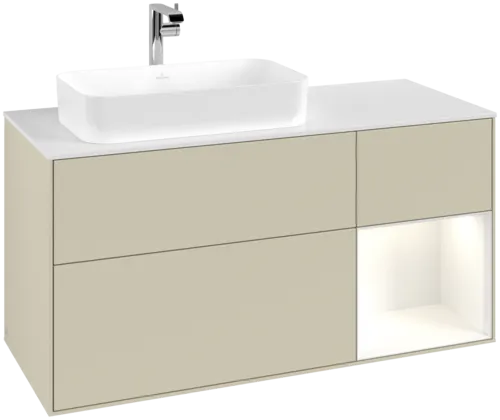 Bild von VILLEROY BOCH Finion Waschbeckenunterschrank, mit Beleuchtung, 3 Auszüge, 1200 x 603 x 501 mm, Silk Grey Matt Lacquer / Glossy White Lacquer / Glass White Matt #F281GFHJ
