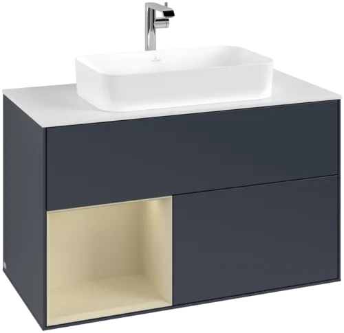 Bild von VILLEROY BOCH Finion Waschbeckenunterschrank, mit Beleuchtung, 2 Auszüge, 1000 x 603 x 501 mm, Midnight Blue Matt Lacquer / Silk Grey Matt Lacquer / Glass White Matt #F241HJHG