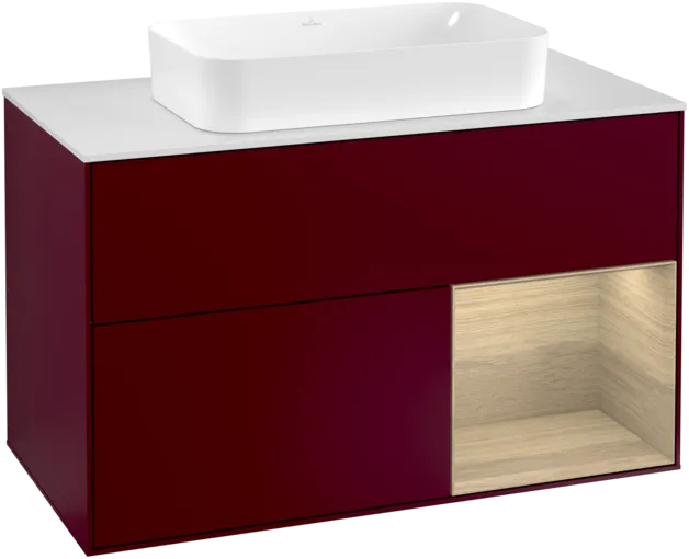 Bild von VILLEROY BOCH Finion Waschbeckenunterschrank, mit Beleuchtung, 2 Auszüge, 1000 x 603 x 501 mm, Peony Matt Lacquer / Oak Veneer / Glass White Matt #F251PCHB