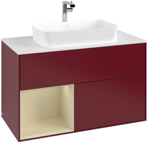 Bild von VILLEROY BOCH Finion Waschbeckenunterschrank, mit Beleuchtung, 2 Auszüge, 1000 x 603 x 501 mm, Peony Matt Lacquer / Silk Grey Matt Lacquer / Glass White Matt #F241HJHB