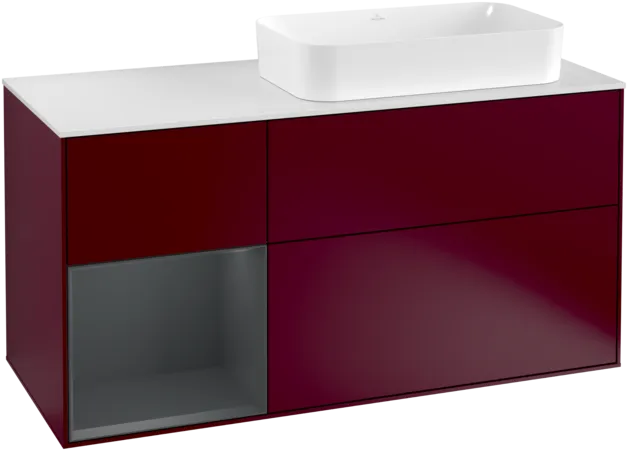 Bild von VILLEROY BOCH Finion Waschbeckenunterschrank, mit Beleuchtung, 3 Auszüge, 1200 x 603 x 501 mm, Peony Matt Lacquer / Midnight Blue Matt Lacquer / Glass White Matt #F271HGHB