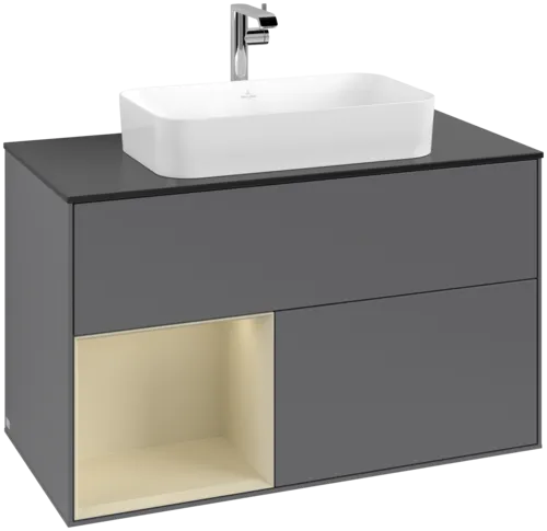 Bild von VILLEROY BOCH Finion Waschbeckenunterschrank, mit Beleuchtung, 2 Auszüge, 1000 x 603 x 501 mm, Anthracite Matt Lacquer / Silk Grey Matt Lacquer / Glass Black Matt #F242HJGK