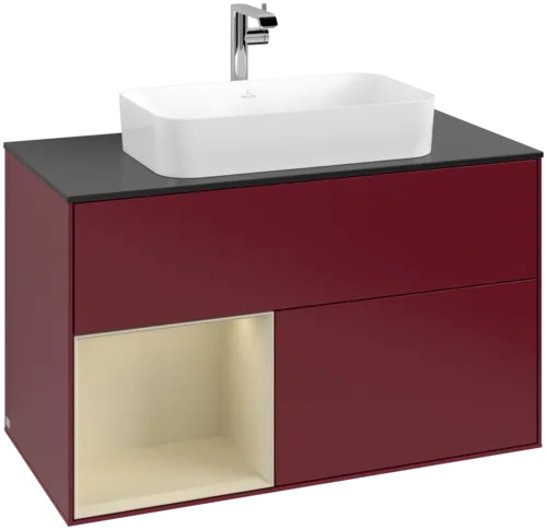 Bild von VILLEROY BOCH Finion Waschbeckenunterschrank, mit Beleuchtung, 2 Auszüge, 1000 x 603 x 501 mm, Peony Matt Lacquer / Silk Grey Matt Lacquer / Glass Black Matt #F242HJHB