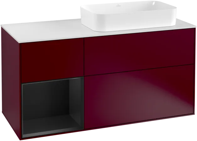 Bild von VILLEROY BOCH Finion Waschbeckenunterschrank, mit Beleuchtung, 3 Auszüge, 1200 x 603 x 501 mm, Peony Matt Lacquer / Black Matt Lacquer / Glass White Matt #F271PDHB