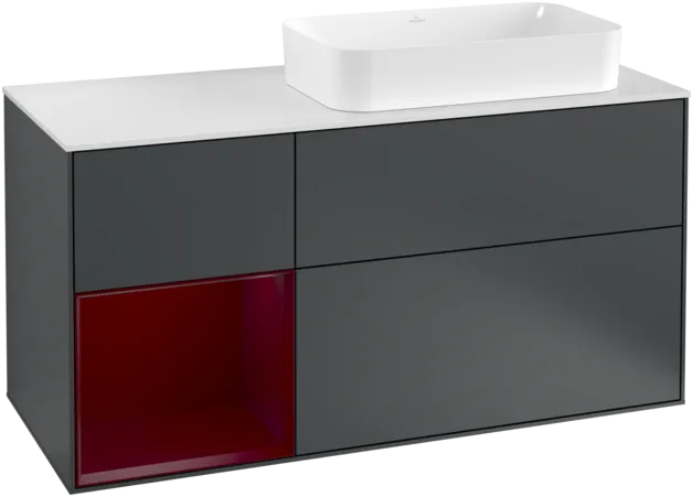 Bild von VILLEROY BOCH Finion Waschbeckenunterschrank, mit Beleuchtung, 3 Auszüge, 1200 x 603 x 501 mm, Midnight Blue Matt Lacquer / Peony Matt Lacquer / Glass White Matt #F271HBHG