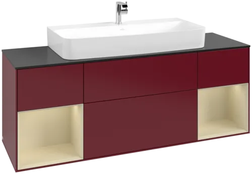 Bild von VILLEROY BOCH Finion Waschbeckenunterschrank, mit Beleuchtung, 4 Auszüge, 1600 x 603 x 501 mm, Peony Matt Lacquer / Silk Grey Matt Lacquer / Glass Black Matt #F212HJHB