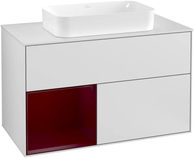 Picture of VILLEROY BOCH Finion Vanity unit, with lighting, 2 pull-out compartments, 1000 x 603 x 501 mm, White Matt Lacquer / Peony Matt Lacquer / Glass White Matt #F241HBMT