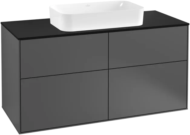 Bild von VILLEROY BOCH Finion Waschbeckenunterschrank, 4 Auszüge, 1200 x 603 x 501 mm, Anthracite Matt Lacquer / Glass Black Matt #F26200GK