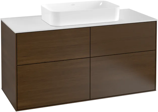 Bild von VILLEROY BOCH Finion Waschbeckenunterschrank, 4 Auszüge, 1200 x 603 x 501 mm, Walnut Veneer / Glass White Matt #F26100GN