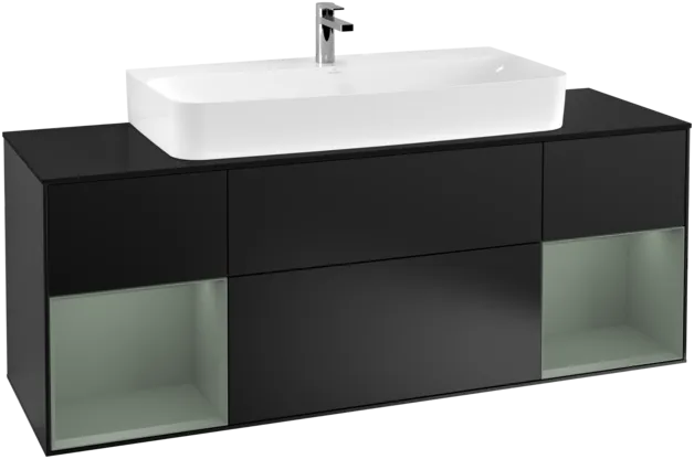 Bild von VILLEROY BOCH Finion Waschbeckenunterschrank, mit Beleuchtung, 4 Auszüge, 1600 x 603 x 501 mm, Black Matt Lacquer / Olive Matt Lacquer / Glass Black Matt #F212GMPD