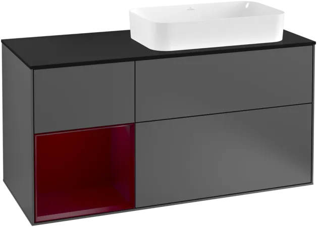 Bild von VILLEROY BOCH Finion Waschbeckenunterschrank, mit Beleuchtung, 3 Auszüge, 1200 x 603 x 501 mm, Anthracite Matt Lacquer / Peony Matt Lacquer / Glass Black Matt #F272HBGK