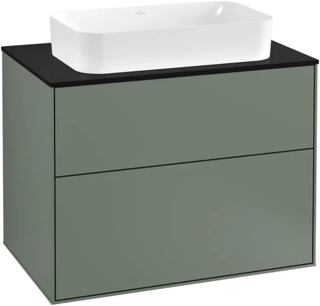 Bild von VILLEROY BOCH Finion Waschbeckenunterschrank, 2 Auszüge, 800 x 603 x 501 mm, Olive Matt Lacquer / Glass Black Matt #F22200GM