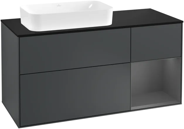 Bild von VILLEROY BOCH Finion Waschbeckenunterschrank, mit Beleuchtung, 3 Auszüge, 1200 x 603 x 501 mm, Midnight Blue Matt Lacquer / Anthracite Matt Lacquer / Glass Black Matt #F282GKHG