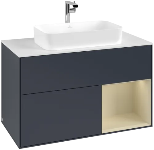 Bild von VILLEROY BOCH Finion Waschbeckenunterschrank, mit Beleuchtung, 2 Auszüge, 1000 x 603 x 501 mm, Midnight Blue Matt Lacquer / Silk Grey Matt Lacquer / Glass White Matt #F251HJHG
