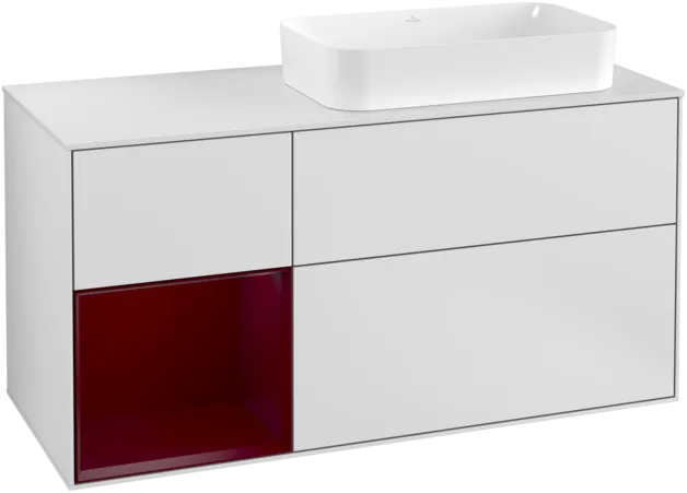 Bild von VILLEROY BOCH Finion Waschbeckenunterschrank, mit Beleuchtung, 3 Auszüge, 1200 x 603 x 501 mm, White Matt Lacquer / Peony Matt Lacquer / Glass White Matt #F271HBMT