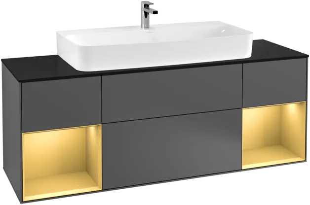 Bild von VILLEROY BOCH Finion Waschbeckenunterschrank, mit Beleuchtung, 4 Auszüge, 1600 x 603 x 501 mm, Anthracite Matt Lacquer / Gold Matt Lacquer / Glass Black Matt #F212HFGK