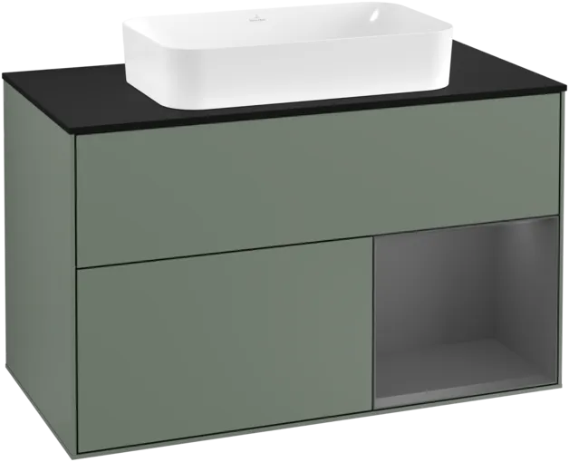Bild von VILLEROY BOCH Finion Waschbeckenunterschrank, mit Beleuchtung, 2 Auszüge, 1000 x 603 x 501 mm, Olive Matt Lacquer / Anthracite Matt Lacquer / Glass Black Matt #F252GKGM