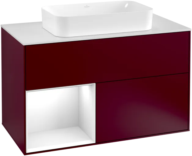 Bild von VILLEROY BOCH Finion Waschbeckenunterschrank, mit Beleuchtung, 2 Auszüge, 1000 x 603 x 501 mm, Peony Matt Lacquer / Glossy White Lacquer / Glass White Matt #F241GFHB