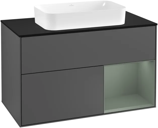 Bild von VILLEROY BOCH Finion Waschbeckenunterschrank, mit Beleuchtung, 2 Auszüge, 1000 x 603 x 501 mm, Anthracite Matt Lacquer / Olive Matt Lacquer / Glass Black Matt #F252GMGK