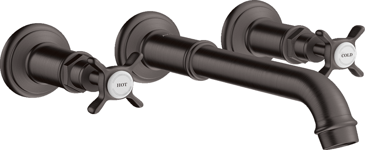 Bild von HANSGROHE AXOR Montreux 3-Loch Waschtischarmatur Unterputz für Wandmontage mit Auslauf 165 - 225 mm und Kreuzgriffen #16532340 - Brushed Black Chrome