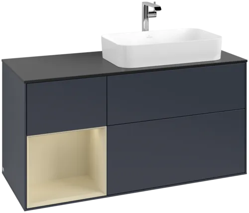 Bild von VILLEROY BOCH Finion Waschbeckenunterschrank, mit Beleuchtung, 3 Auszüge, 1200 x 603 x 501 mm, Midnight Blue Matt Lacquer / Silk Grey Matt Lacquer / Glass Black Matt #F272HJHG