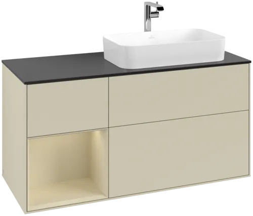Bild von VILLEROY BOCH Finion Waschbeckenunterschrank, mit Beleuchtung, 3 Auszüge, 1200 x 603 x 501 mm, Silk Grey Matt Lacquer / Silk Grey Matt Lacquer / Glass Black Matt #F272HJHJ