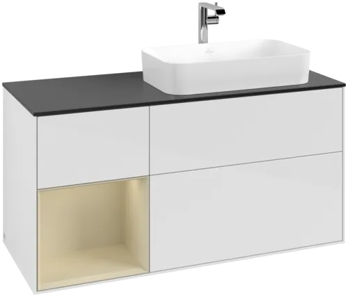 Bild von VILLEROY BOCH Finion Waschbeckenunterschrank, mit Beleuchtung, 3 Auszüge, 1200 x 603 x 501 mm, Glossy White Lacquer / Silk Grey Matt Lacquer / Glass Black Matt #F272HJGF