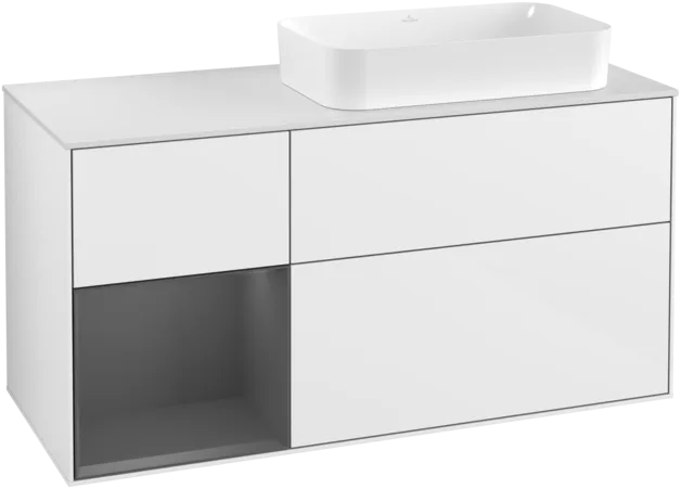 Bild von VILLEROY BOCH Finion Waschbeckenunterschrank, mit Beleuchtung, 3 Auszüge, 1200 x 603 x 501 mm, Glossy White Lacquer / Anthracite Matt Lacquer / Glass White Matt #F271GKGF