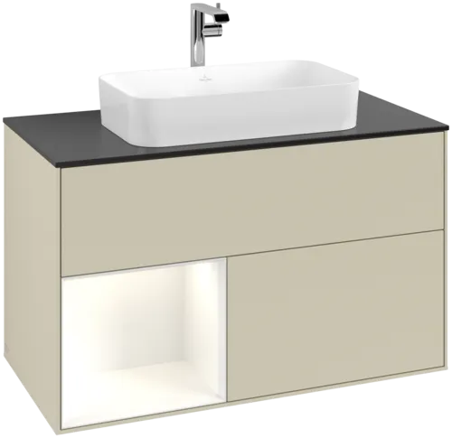 Bild von VILLEROY BOCH Finion Waschbeckenunterschrank, mit Beleuchtung, 2 Auszüge, 1000 x 603 x 501 mm, Silk Grey Matt Lacquer / Glossy White Lacquer / Glass Black Matt #F242GFHJ
