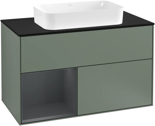 Bild von VILLEROY BOCH Finion Waschbeckenunterschrank, mit Beleuchtung, 2 Auszüge, 1000 x 603 x 501 mm, Olive Matt Lacquer / Midnight Blue Matt Lacquer / Glass Black Matt #F242HGGM